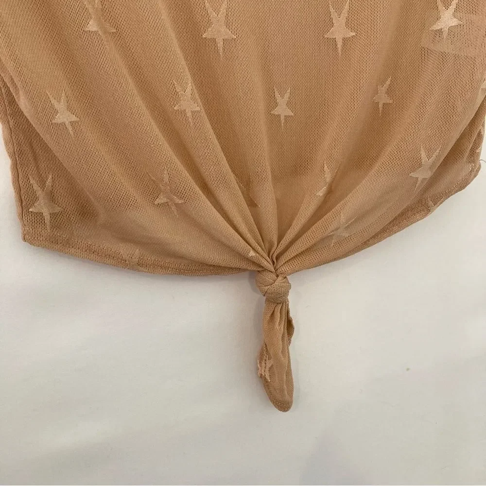 Love J Mesh Cropped Top Tan Star Pattern Medium Knot Front